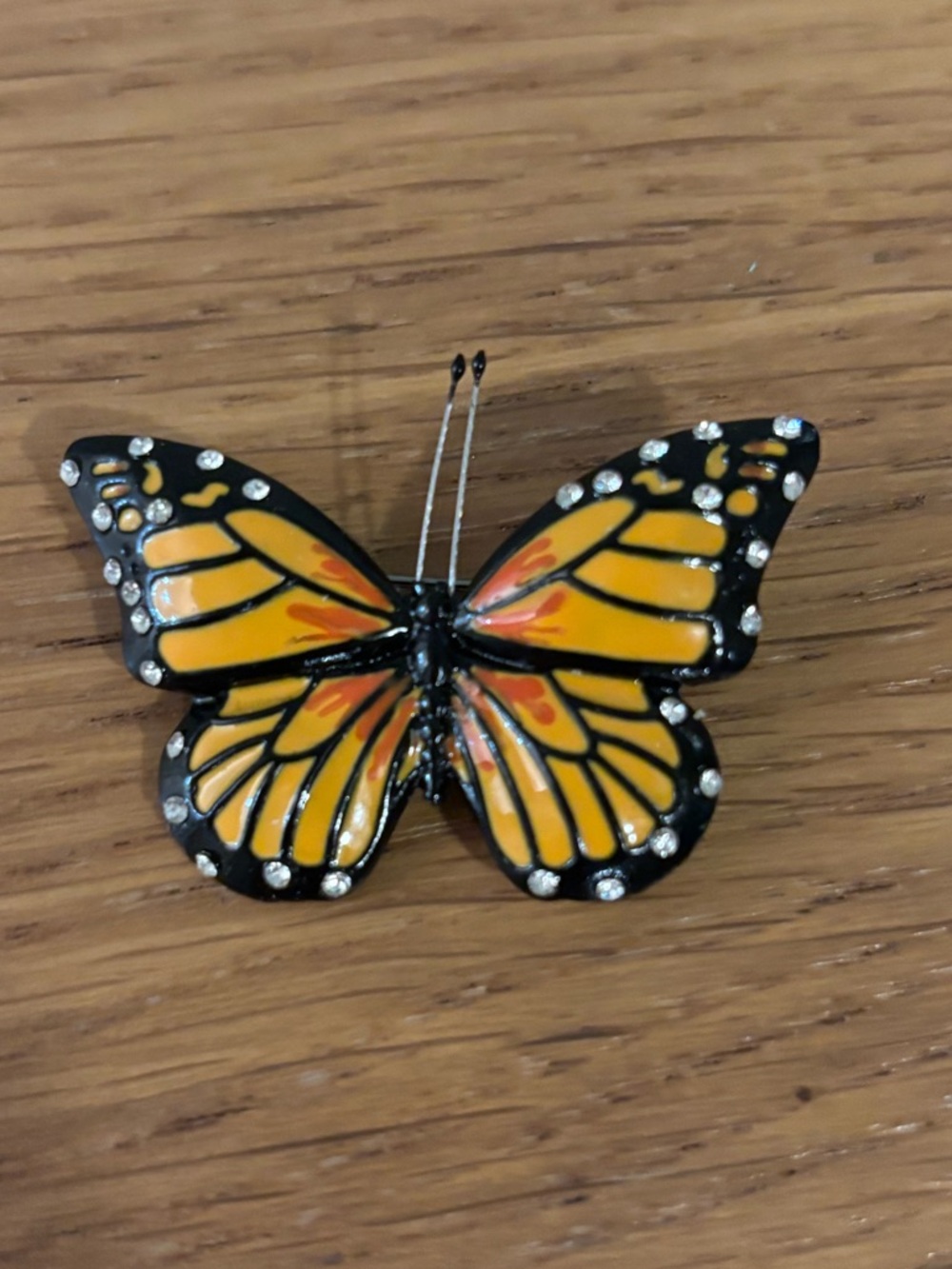 monarch butterfly brooch orange and black enamel with crystal accents